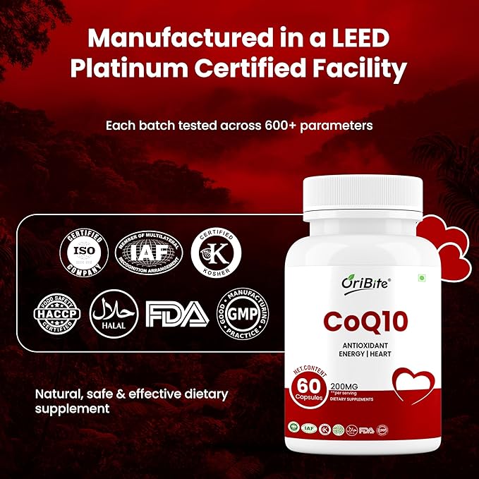 CoQ10 200mg 60 Veggie Capsules | Coenzyme Q10 Supplement for Cellular Energy &amp Heart Support | Antioxidant Support Formula | Ubiquinone Dietary Supplement