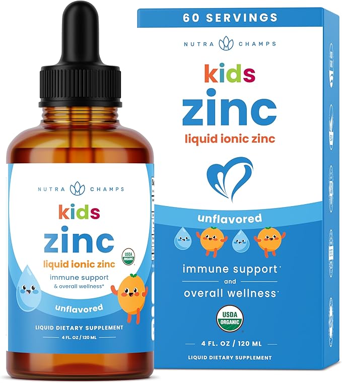 NutraChamps Liquid Zinc Drops for Kids Ionic Zinc Drops Enhanced with Vitamin C for Children Sugar-Free 4 oz Vegan &amp Non-GMO Unflavored 60 Servings 2 Month Supply