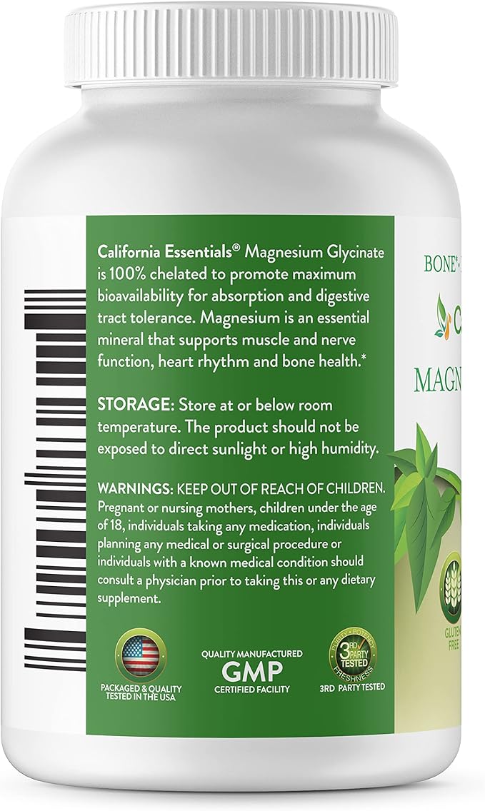 California Essentials Magnesium Glycinate 400 - Chelated High Absorption Elemental Magnesium for Muscle Relief Bone &amp Heart Support -Vegan Non-GMO Gluten-Free (360 Counts (Pack of 1))