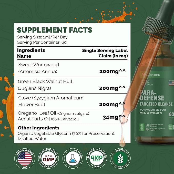 Wormwood Black Walnut Clove Tincture | 3rd Party Tested Digestive Support Drops | Sweet Wormwood Green Walnut Hull &amp Clove Extract Liquid for Gut Wellness | 2 oz 60 Servings