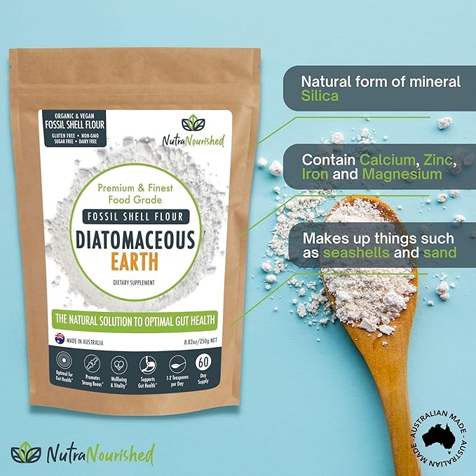 Fossil Shell Flour Powder for Detoxification Digestive Health and Natural Wellness - Organic and Silica Rich Mineral Supplement. 250g