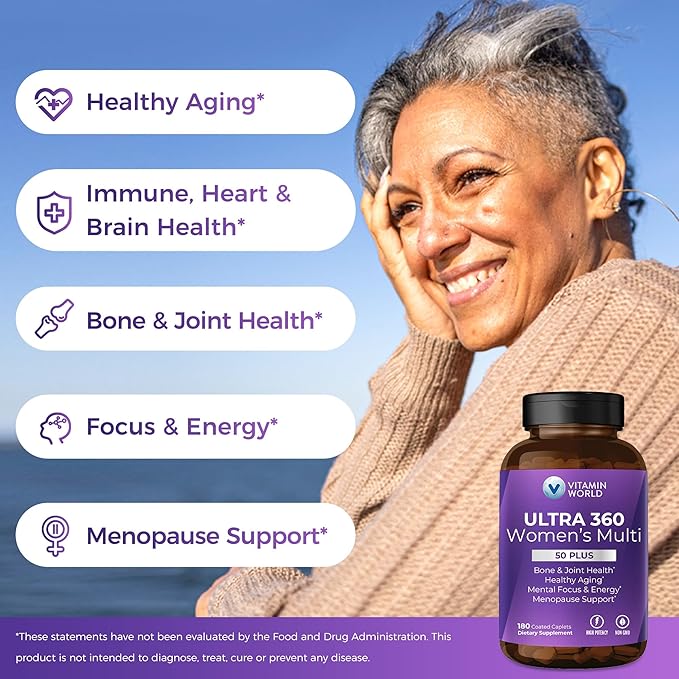 Vitamin World Ultra 360 Multivitamin for Women 50 Plus Women's 50+ Multivitamin with Minerals &amp Herbs for Menopause Support Supplement with Vitamin B D E &amp Zinc for Healthy Aging 180 Capl