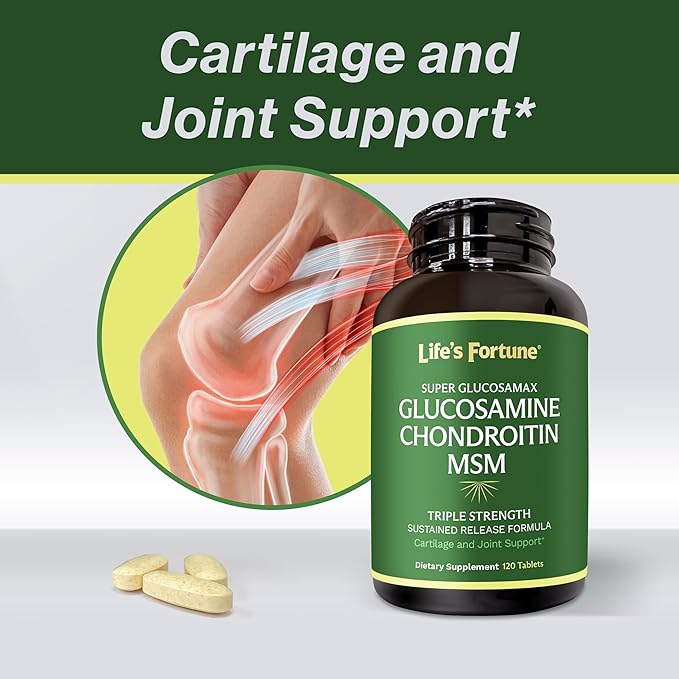 Life's Fortune Triple Strength Glucosamax - 1000mg Premium Glucosamine Chondroitin and MSM Supplement with Vitamin C for Joint Comfort &amp Mobility 120 Tab