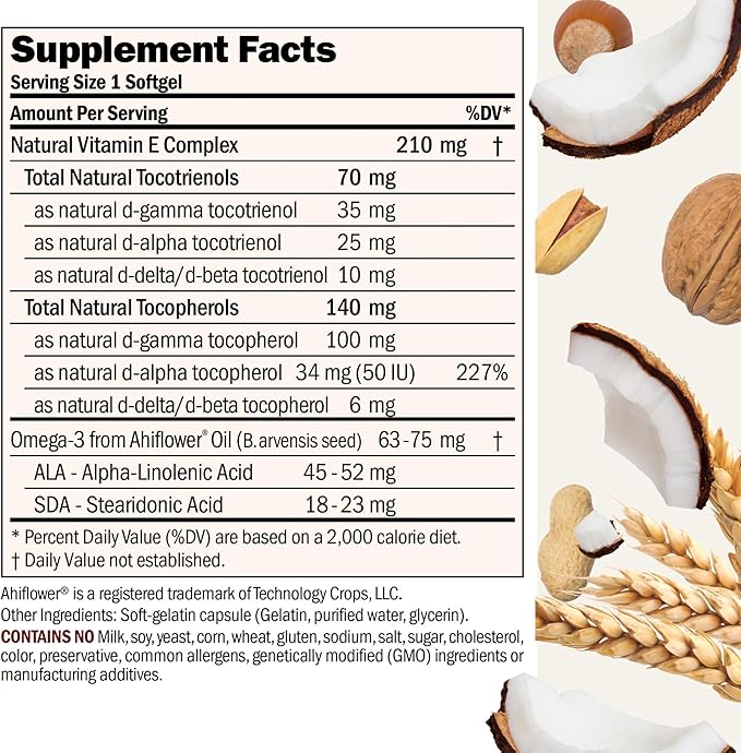 ANDREW LESSMAN Complete Tocotrienols with Gamma Vitamin E 30 Softgels - Eight Forms of Vitamin E (Alpha Beta Gamma Delta Tocopherols and Tocotrienols). Powerful Anti-oxidant. No Additives