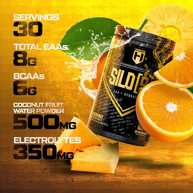 HOSSTILE SILO[9] EAA + Hydration Powder – Essential Amino Acids with Electrolytes EAA BCAA Intra Workout Powder &amp Post Workout Recovery Orange Pineapple 30 Servings
