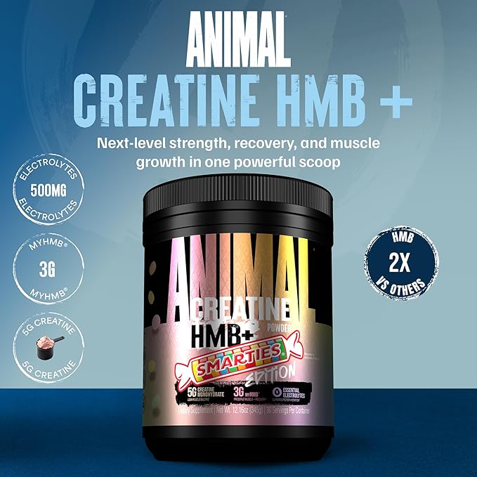 Animal Creatine HMB Powder x Smarties - 3g myHMB + 5g Creatine Monohydrate Powder with Electrolytes for Muscle Growth Recovery Endurance Pre/Post Workout - Smarties Flavor 30 Servings