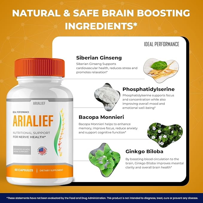 Arialief Brain Supplements for Memory and Focus Capsules Aria LIEF Advanced Formula Brain Health Support Pills Maximum Strength Nootropics Arialief All Natural Support Pills Reviews (2 Pack)