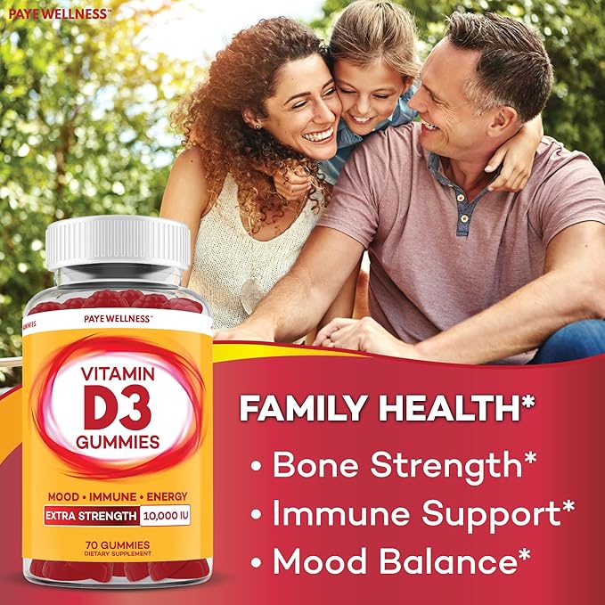 PAYÉ Vitamin D Gummies D3 10000 IU (250 mcg) per Serving Dietary Supplement for Bone Teeth Muscle and Immune Health Support Kids and Adults* - 140 Count
