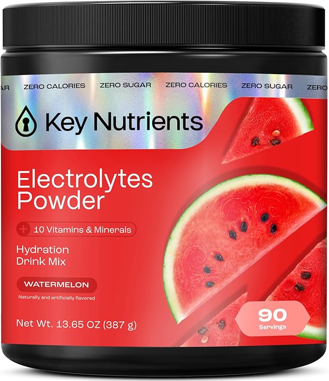 KEY NUTRIENTS Multivitamin Electrolytes Powder No Sugar for Recovery - Refreshing Watermelon Electrolyte Powder - Hydration Powder - No Calories Gluten Free Electrolytes Powder - 90 Servings