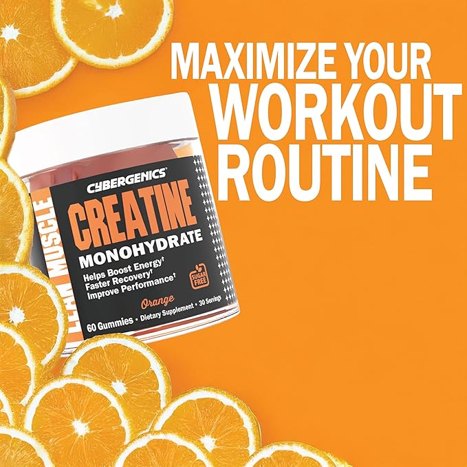 Creatine Monohydrate Gummies Pure Creatine Supports Muscle Recovery Improve Performance and Strength Gluten Free 60 Servings Orange Flavor