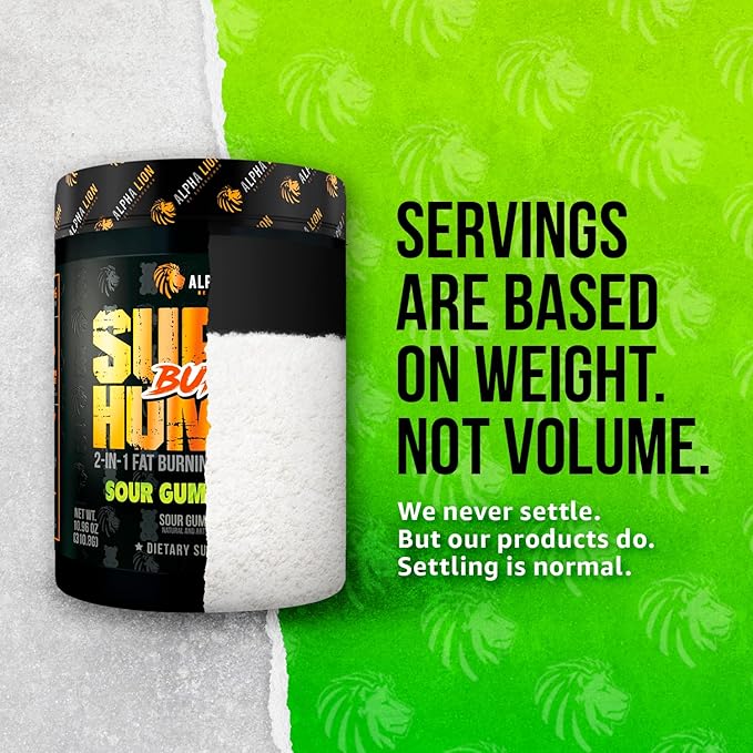ALPHA LION Superhuman Burn 2 in 1 Metabolism Booster Pre Workout and Men's Thermogenic Fat Burner Sour Gummy Bear (Hulk Juice) Package Varies