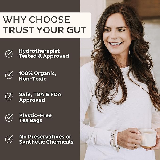Trust Your Gut Organic Herbal Tea Blend – Lemon Balm Holy Basil Dandelion &amp Ginger Root – Supports Healthy Digestion &amp Gut Balance – Chocolate Mint 30 Bags