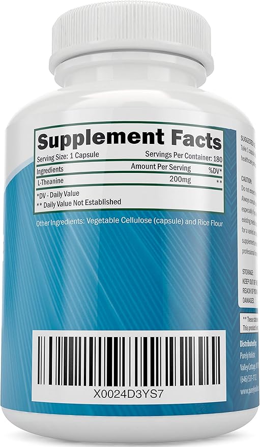 Purely Holistic L-Theanine 200mg (Double-Strength) 180 Vegan Capsules 6 Month Supply Non GMO &amp Gluten Free Ltheanine Vitamins