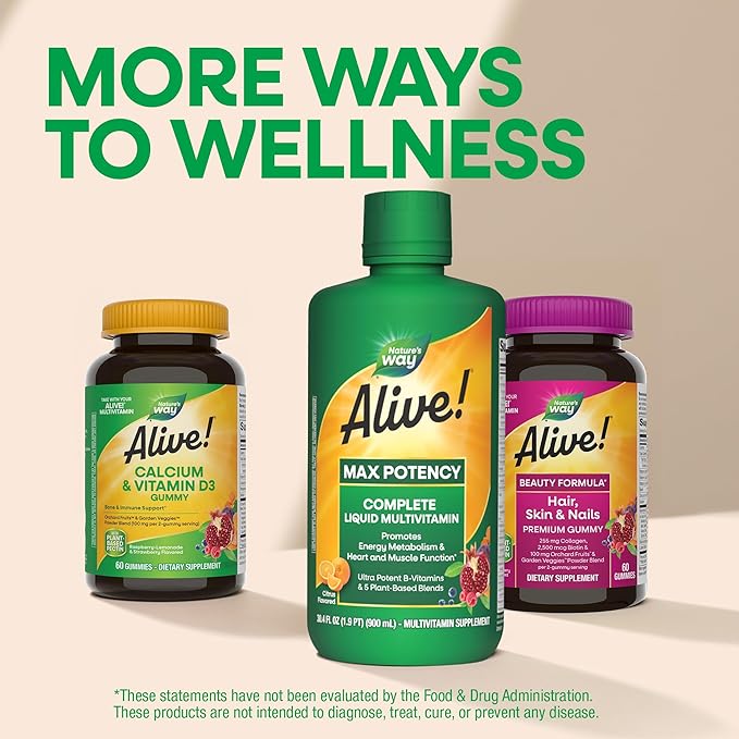Nature’s Way Alive! Max Potency Complete Liquid Multivitamin Liquid Vitamin Promotes Energy Metabolism Heart &amp Muscle Function* with Vitamins A B C D Multivitamins for Women &amp Men 30.4