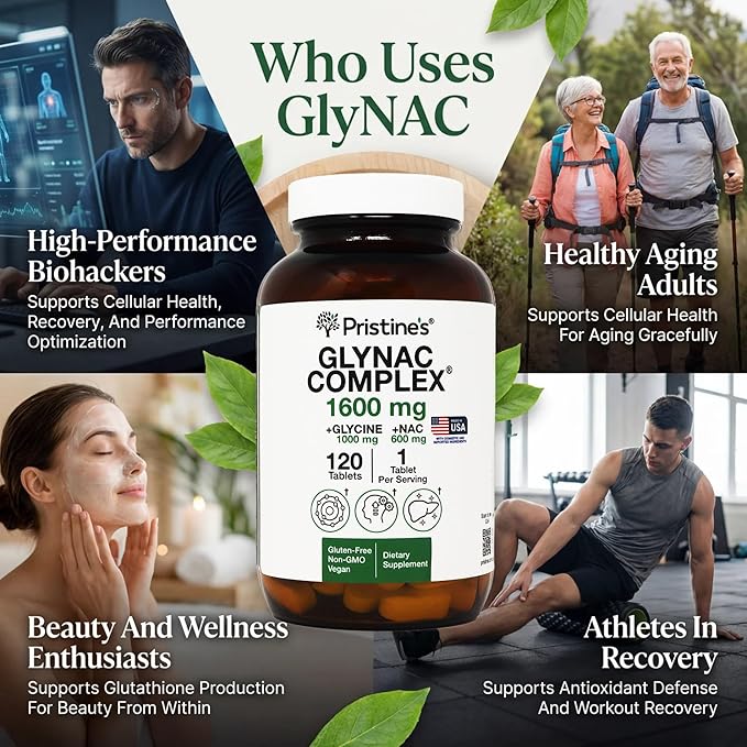 GlyNAC Supplement Complex Large Size Tablet 1600MG Glutathione Production - 3rd Party Tested Healthy Aging &amp Cognitive Support - Glycine &amp NAC Gluten Free Non GMO USA Made Glass Bottle