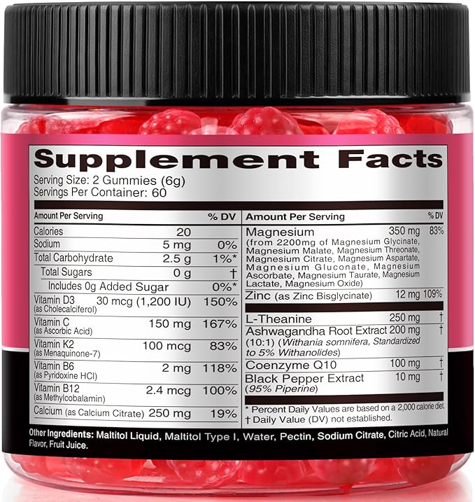 Magnesium Glycinate Gummies 21 in 1 2200MG Magnesium Complex with Glycinate Malate &amp Vitamin B12 High Absorption&ampAdvanced SupplementThird-Party Tested120 Gummies