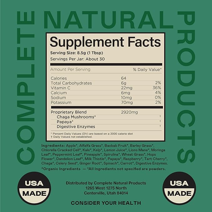 Gut Greens Superfood Powder Formula Supplement - Amazing Raw Digestive Enzyme Supplements Grass Mix 9oz 30 Servings