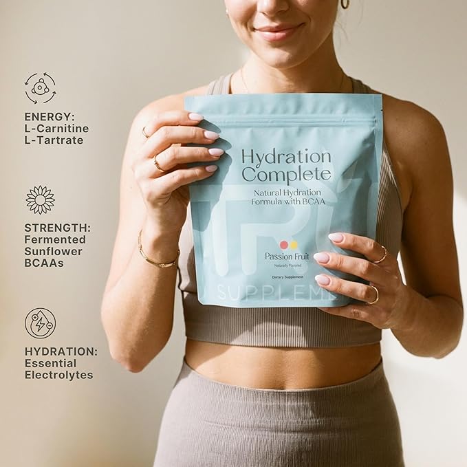 TRU Supplements Hydration Complete BCAA Plant Based Amino Acids + Pink Himalayan Salt Electrolytes &amp L-Carnitine Vegan Zero Calories No Artificial sweeteners 24 Servings Passion Fruit