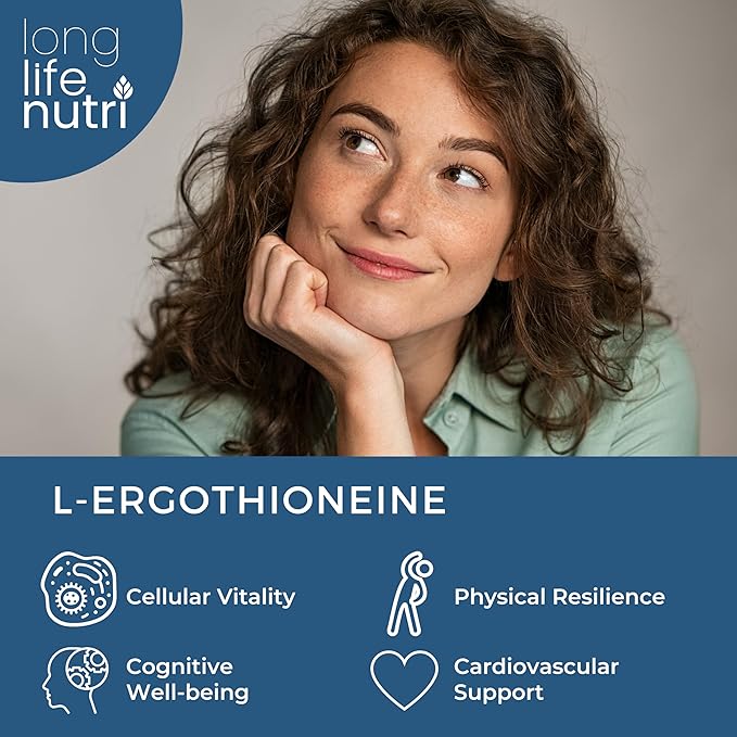 L-Ergothioneine 25mg - 120 Vegetarian Capsules 4-Month Supply Antioxidant Supplement for Wellness Routine GMP Certified Made in USA