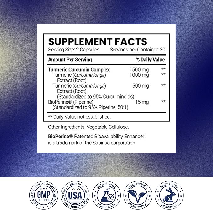 Research Verified Turmeric Curcumin Supplement with Black Pepper (BioPerine) - High Potency Curcumin - Antioxidant Joints &amp Daily Wellness - 60 Vegan Turmeric Capsules - Made in USA - 3 Month Sup