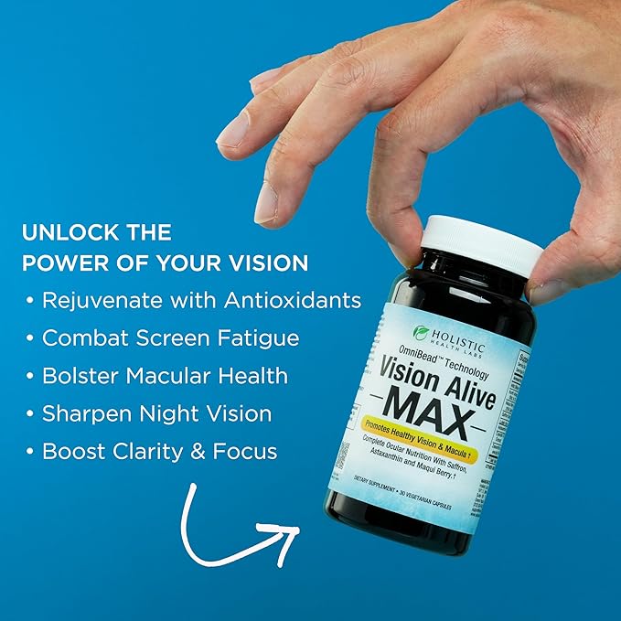 Holistic Health Labs Vision Alive Max with 8 Natural Ingredients Lutemax® 2020 Bilberries Blueberries c3g from Black Currant Maqui Berry Saffron and Astaxanthin (30 Count (Pack of 3))
