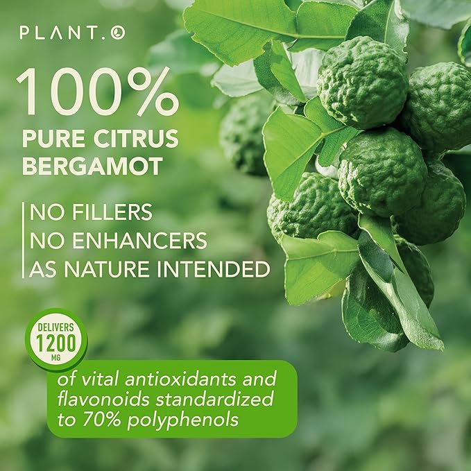 PLANT.O NUTRITION Citrus Bergamot Supplement 1200mg Highly Concentrated to 70% Polyphenols - Pure Bergamot Extract for Heart Health Immunity Antioxidant - 60 Veggie Capsules Made in USA