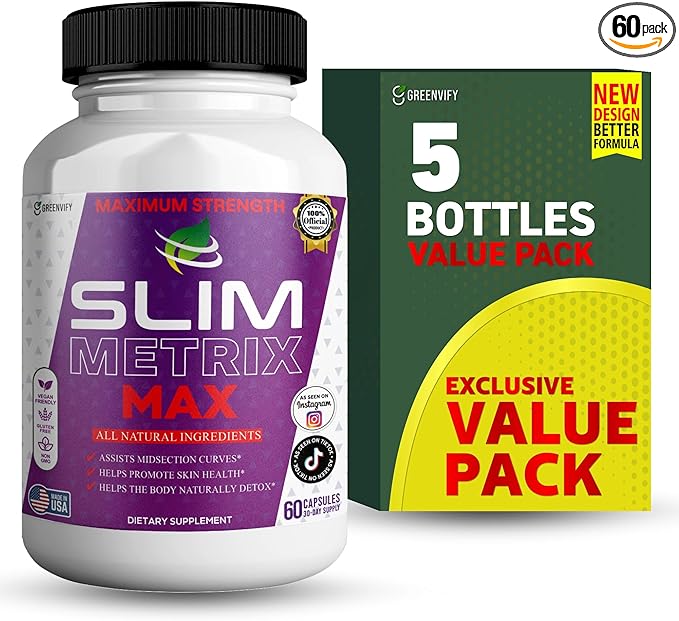 Slim Metrix Maximum Strength Dietary Supplement 60 Capsules Natural Ingredients for Midsection Support Skin Health Detox Vegan Gluten Free Non-GMO (5)