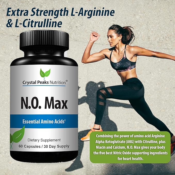 N.O. Max Nitric Oxide Supplement - L Arginine Citrulline Malate AAKG Beta Alanine Amino acids - 60 Capsules
