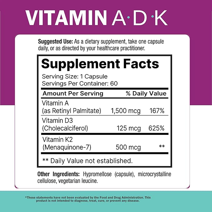 NatureGenX ADK Vitamin Supplement – Vitamins A D3 &amp K2 MK-7 for Bone Health &amp Calcium Absorption – Gluten-Free Non-GMO Soy-Free – 120 Capsules 2-Pack (4-Month Supply)