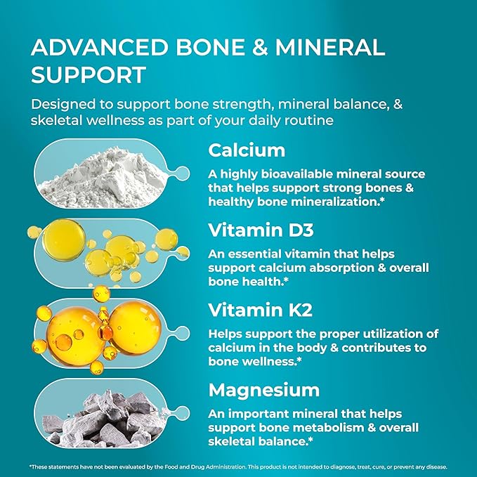 PUREHEALTH RESEARCH Bone Health Formula - for Bones Joint &amp Skeletal Wellness - with Calcium Magnesium Zinc Copper Manganese Potassium Vitamin K2 D3 C &amp More for Women &amp Men - 150