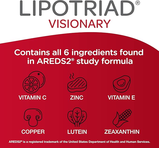Lipotriad Visionary Eye Vitamins – 60 Capsules – Lutein and Zeaxanthin Supplements with Other AREDS 2® Ingredients to Support Eye Health