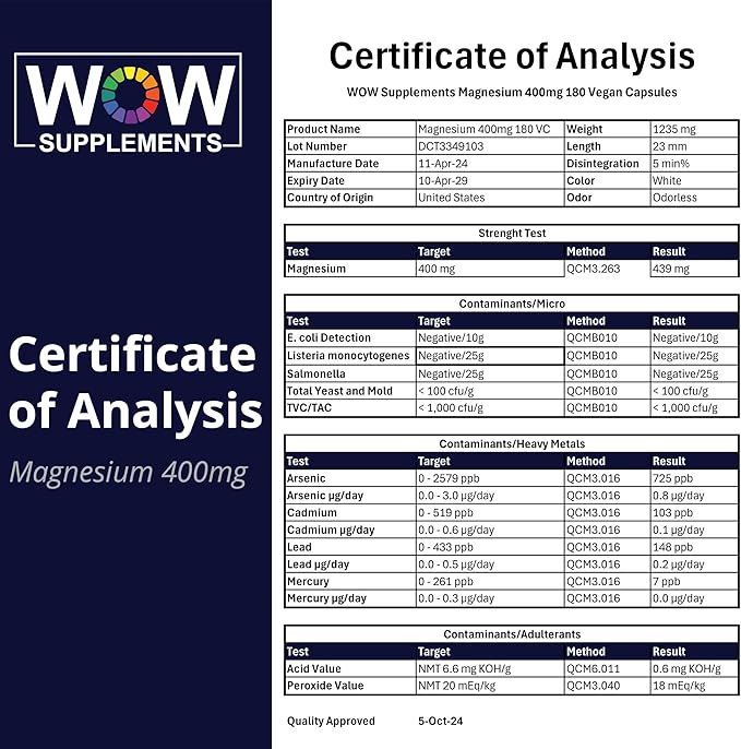 WOW Supplements Magnesium 400 mg Complex - Supplement for Men and Women - Citrate Aspartate &amp Magnesium Oxide 400mg - 180 Capsules