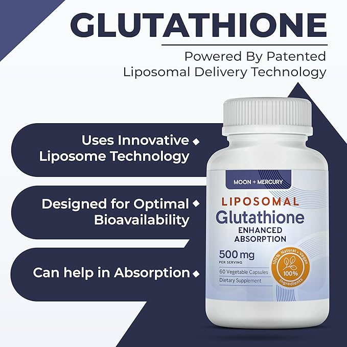 Liposomal Glutathione Non-GMO Gluten Free 500mg Supplement - May Provide Immune Support Liver Detox Brain Health and Heart Health - 60 Glutathione Capsules