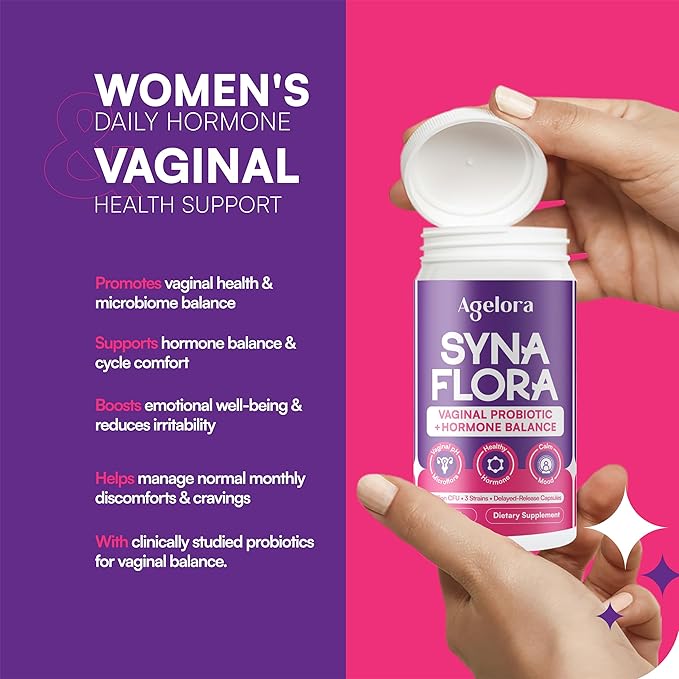 SynaFlora Vaginal Probiotics for Women | Hormone Balance with Maca Root Saffron &amp Hops | pH Balance &amp Mood Support | NSF Certified | GMP Made in USA | 60 Vegan Capsules