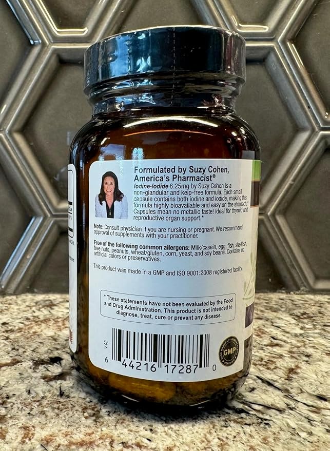 Suzy Cohen Iodine Complex Supplement - 6.25mg Iodine &amp Iodide Blend - 90 Vegetarian Capsules for Dietary Support