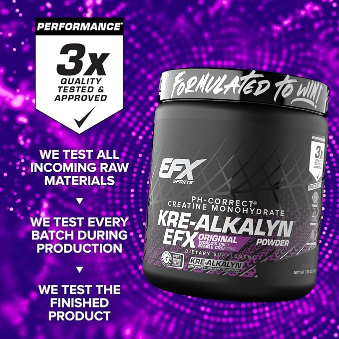 EFX Sports Kre-Alkalyn EFX Powder | pH Correct Creatine Monohydrate Powder Supplement | Strength Muscle Growth &amp Performance | 110 Servings (Grape)