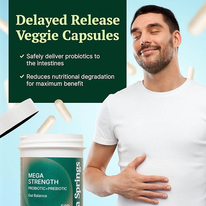 Mega-Strain 50 Billion CFU Probiotics + Prebiotics 30 Caps Probiotics for Women &amp Men - Maintain Good Flora Probiotic &amp Digestive Health - No Refrigeration Required Probiotics Lactobacillus Rh