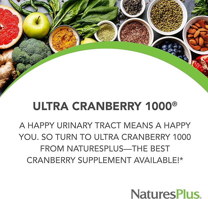 NaturesPlus Ultra Cranberry 1000-180 Sustained Release Tablets Pack of 2 - Supports a Healthy Urinary Tract - Non-GMO Vegetarian Gluten Free - 180 Total Servings