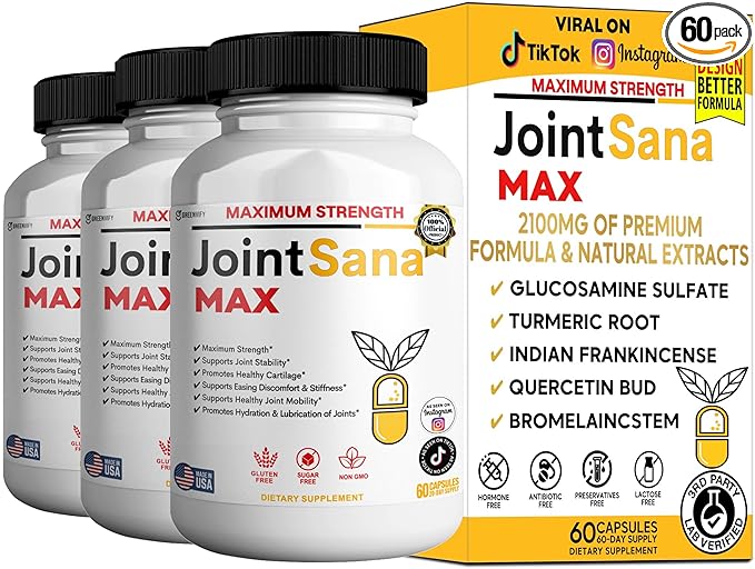 JointSana Max Maximum Strength Joint Support Supplement 60 Capsules with Glucosamine Chondroitin Turmeric Non-GMO Gluten Free (3)