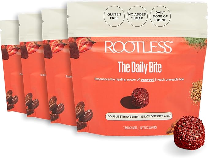 Rootless Seaweed Daily Bites – Double Strawberry – 1 Month Supply for Hormone &amp Thyroid Health | 100% Daily Iodine Whole Food Ingredients No Added Sugar (4 Pack)