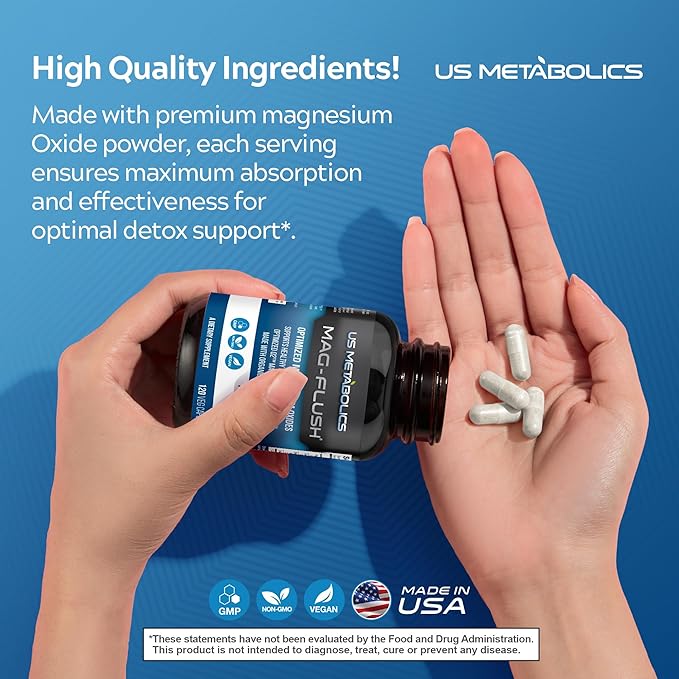 Mag Flush Magnesium Oxide Capsules 750mg 120 Vcaps - Oxygenated Magnesium Oxide Supplement for Constipation Relief Colon Cleanse Laxative and Digestion Support for Women and Men
