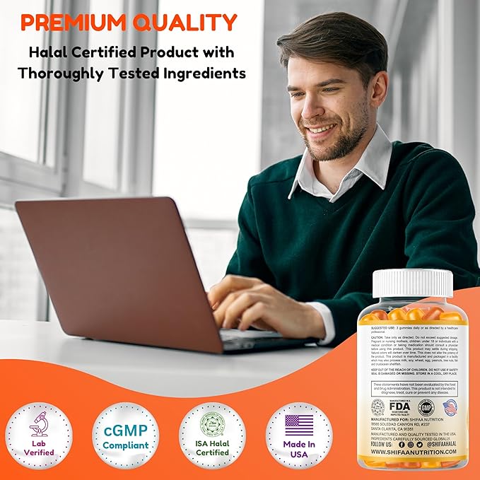 SHIFAA NUTRITION Vegan Omega 3 Gummies for Adults | No Fish Oil Burps | 60 Gummies | Plant Based w/Chia Oil Algae | Omega 3 6 9 w/DHA Vitamin C | for Brain Cardiovascular &amp Immune Support Halal
