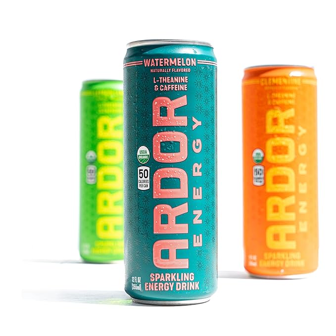 ARDOR ENERGY Natural Sparkling Energy Drink with 100mg Natural Caffeine &amp 200mg L-Theanine from Organic Green Tea for Smooth Energy &amp Focus | Healthy Energy Drink | Made with Real Fruit Juice