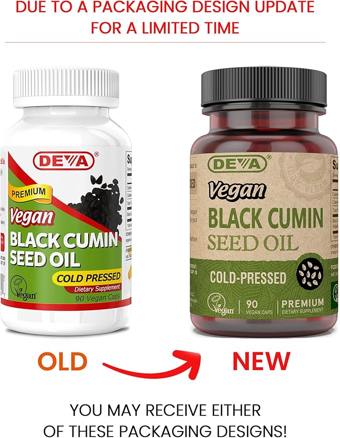 Deva Vegan Nutrition Black Cumin Seed Oil Cold-Pressed Unrefined 90 Capsules (Pack of 3)