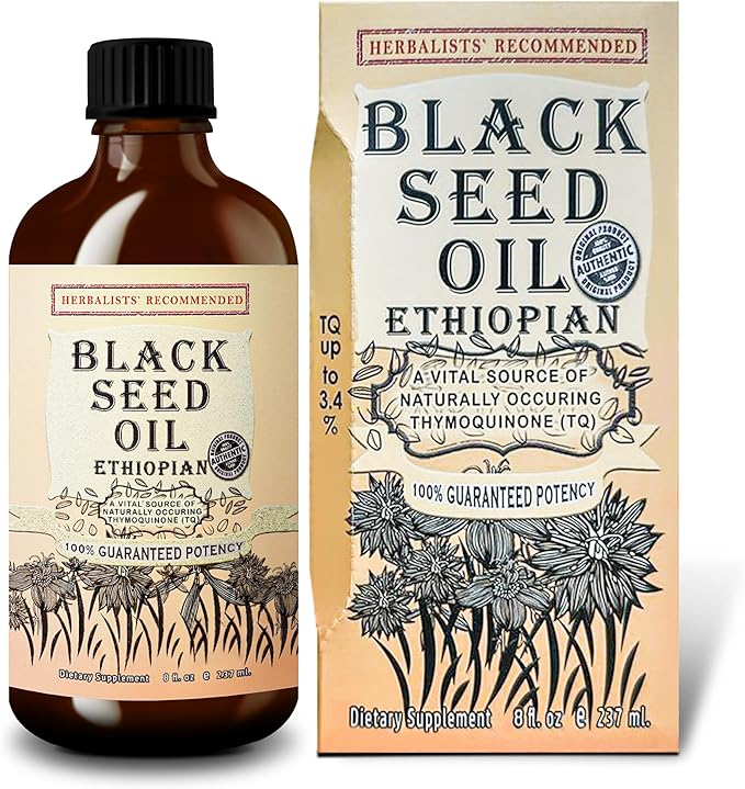 Ethiopian Black Seed Oil 8oz – Cold Pressed Nigella Sativa | High Thymoquinone 3.45% Black Cumin Seed Oil | 100% Pure Unrefined Liquid | Immune Skin Hair &amp Digestive Support | Glass Bottle