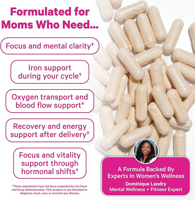 Pink Stork Iron for Women 18 mg Non-Constipating Iron Bisglycinate + Vitamin C for Optimal Absorption Energy Focus &amp Oxygen Support PMS Pregnancy Postpartum &amp Perimenopause 60 Capsules