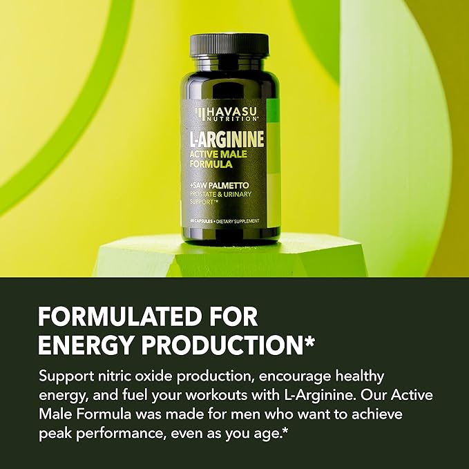 L-Arginine 500mg and Saw Palmetto 500mg - Nitric Oxide and Prostate Health Supplements for Men - 60 Count - Endurance and Urinary Tract Function Support - 1 Month Supply - Vegan Non-GMO Capsules