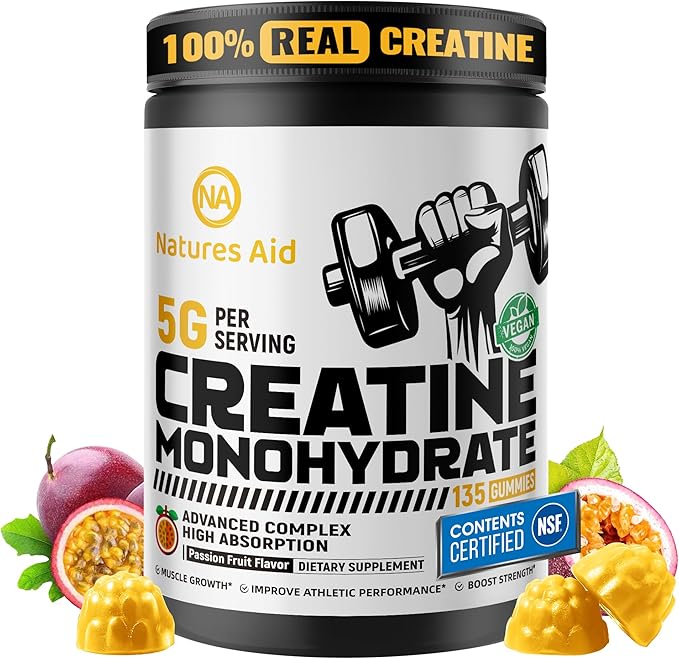Creatine Monohydrate Gummies – Pre-Workout Energy &amp Muscle Growth Support for Men &amp Women | Passion Fruit Electrolyte Gummies (135 Count)