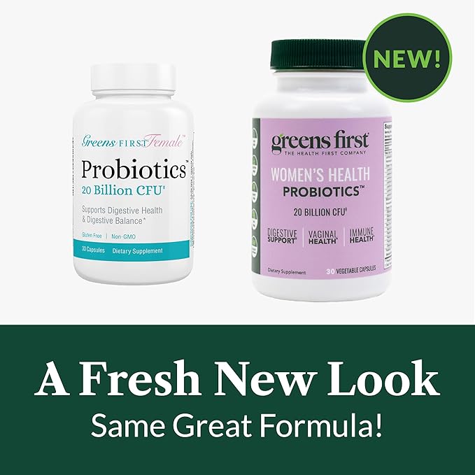 Greens First Women’s Health Probiotics - Probiotic for pH Balance - 20 Billion CFU - Support for Digestive Immune &amp Vaginal Health Non-GMO/Gluten-Free/Dairy-Free/Soy-Free (30 Vegetable Capsules)
