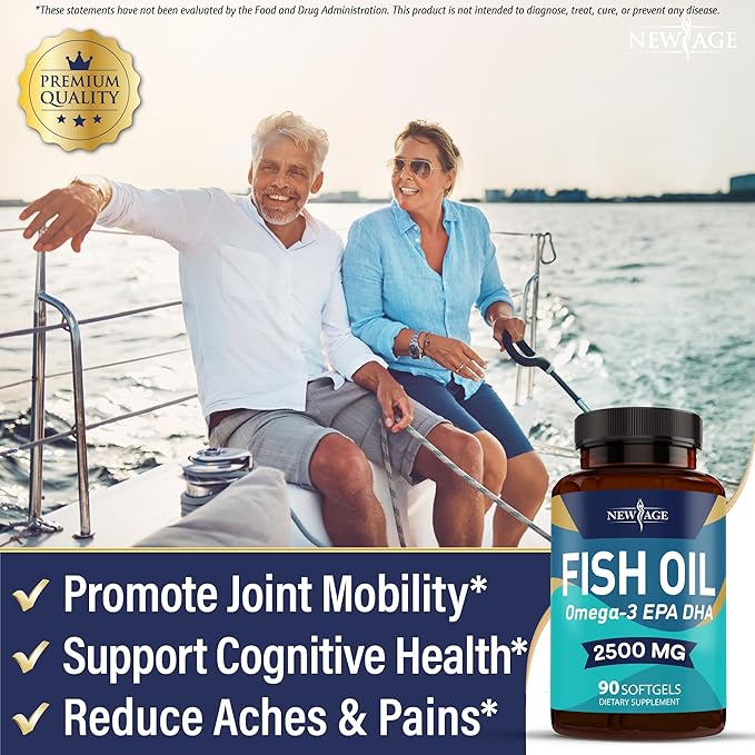 NEW AGE Omega 3 Fish Oil Supplement Immune &amp Health Support – Promotes Joint Eye &amp Skin Health - Non GMO - EPA DHA Fatty Acids Gluten Free (90 Softgels (Pack of 1))